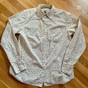 LLBean Women’s M Floral Print Long Sleeve 100% Cotton Blouse